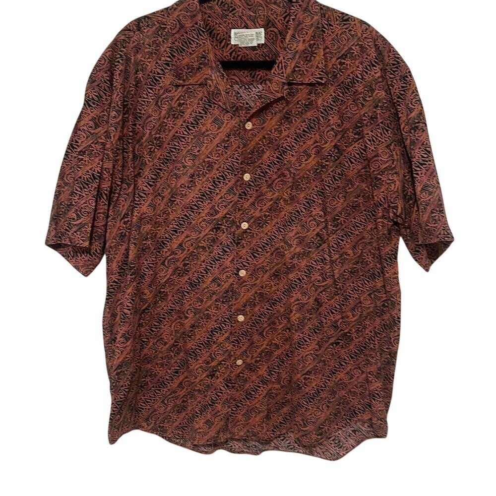 Vintage 80's Banana Republic Mens Brown Tribal Print Button-Up Shirt Size XL